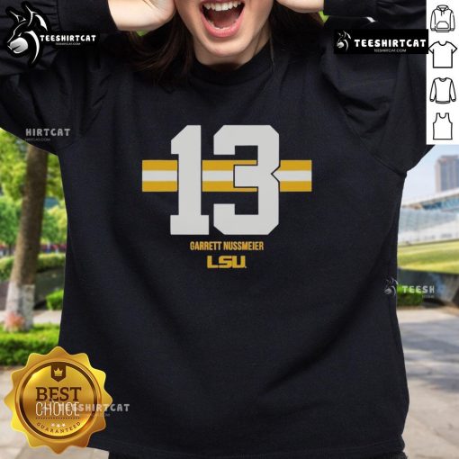 Alt Text: Official LSU Tigers Football Garrett Nussmeier Sweatshirt featuring bold team colors and logo, perfect for fans.