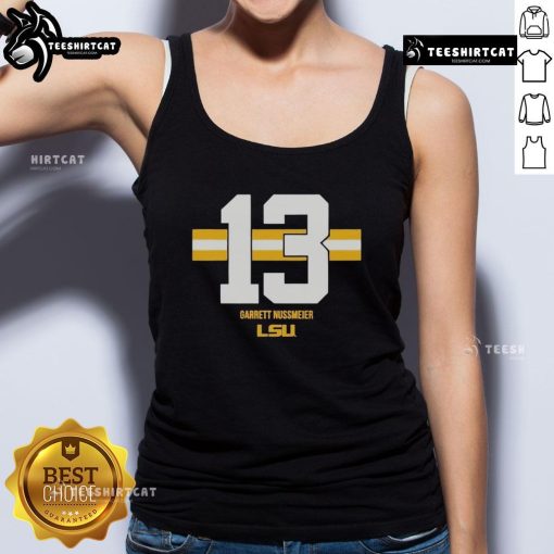 Alt Text: Official LSU Tigers Football Garrett Nussmeier tank top, showcasing team colors and player graphics.