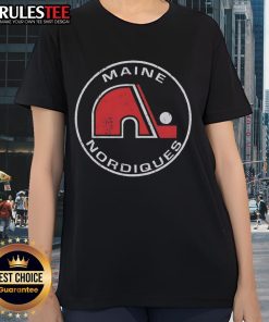 Official Maine Nordiques 1973 ladies tee featuring vintage design and team logo, perfect for fans and collectors.