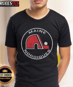 Official Maine Nordiques 1973 T-Shirt featuring vintage design and team logo, perfect for hockey fans and collectors.