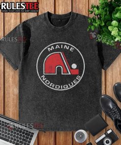 Official Maine Nordiques 1973 washed t-shirt featuring vintage logo, perfect for sports fans and collectors.