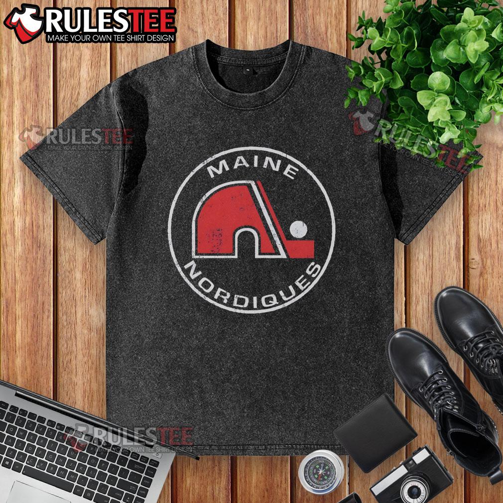 Official Maine Nordiques 1973 Washed T Shirt Official Maine Nordiques 1973 washed t-shirt featuring vintage logo, perfect for sports fans and collectors.