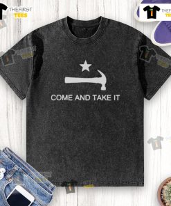 Official Mary Tiles Texas Nail Hammer Come And Take It Washed T-Shirt featuring a vintage design and soft fabric.