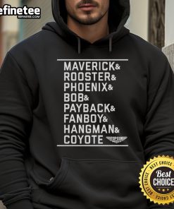 Official Maverick Cast Name Stack Logo Hoodie featuring bold logo design on a stylish black background.