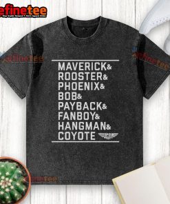Alt Text: Official Maverick Cast Name Stack Logo washed t-shirt featuring a stylish design perfect for fans of the series.