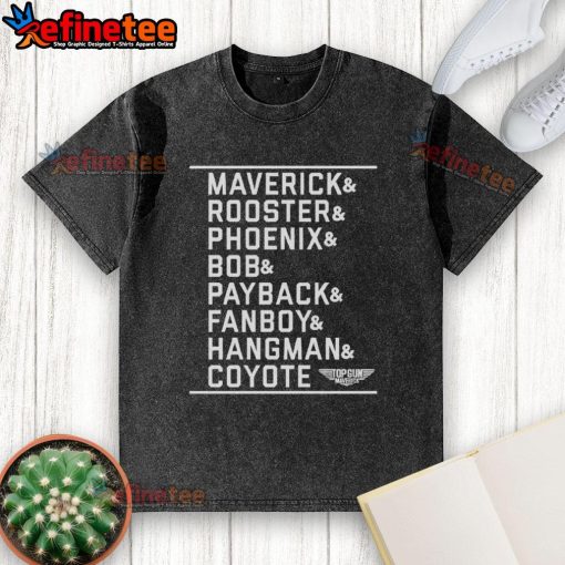 Alt Text: Official Maverick Cast Name Stack Logo washed t-shirt featuring a stylish design perfect for fans of the series.