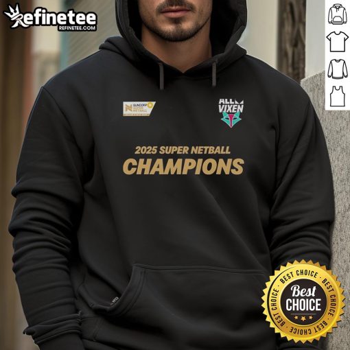 Alt Text: Official Melbourne Vixens 2025 Champions Hoodie in team colors, showcasing pride and celebration for the netball victory.