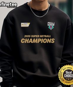 Official Melbourne Vixens 2025 Champions sweatshirt featuring team logo and vibrant colors, perfect for fans.