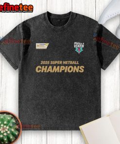 Official Melbourne Vixens 2025 Champions washed t-shirt featuring team logo and vibrant colors for fans and supporters.