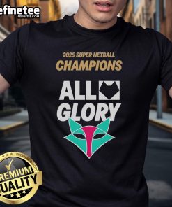 Official Melbourne Vixens 2025 Super Netball Champions T-Shirt featuring team logo and celebratory design.