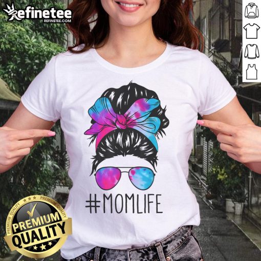 Official Messy Hair Bun Mom Life Tie Dye Tee for Women, perfect for Mother's Day celebrations and casual outings.