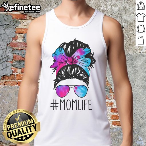 Official Messy Hair Bun Mom Life Tie Dye Tank Top for Women, perfect for Mother's Day casual style.