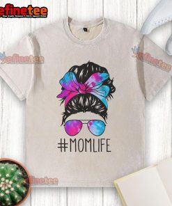 Mom wearing a tie-dye T-shirt with 'Messy Hair Bun' design, perfect for Mother's Day celebrations.