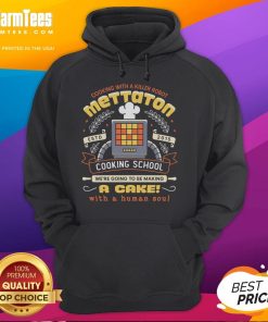 Alt Text: Official Mettaton Cooking School hoodie featuring a cake with a human soul crest design, perfect for fans.