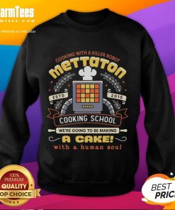 Alt Text: Official Mettaton Cooking School sweatshirt featuring a cake with a human soul crest design, perfect for fans.