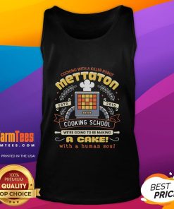 Alt Text: Mettaton cooking school tank top featuring a cake with a human soul design, perfect for fans of Undertale.