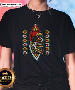 Alt Text: Official Mexica New Year 12 Tecpatl Ladies Tee featuring vibrant design celebrating indigenous culture.