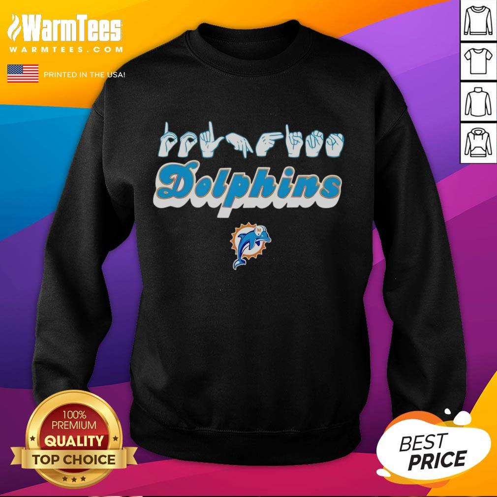 Official Miami Dolphins Football Homage Youth Love Sign Hand Signals Sweatshirt Youth in Miami Dolphins sweatshirt making love sign with hand signals, showcasing team spirit and style.