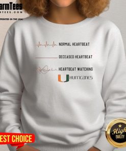 Alt Text: Official Miami Hurricanes NCAA Heartbeat Watching Match Sweatshirt featuring team colors and logo for fans.