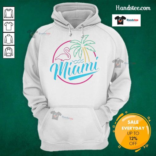 Official Miami Neon Flamingo Logo Hoodie featuring vibrant colors and stylish design, perfect for Miami fans.