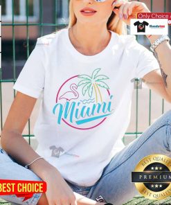 Official Miami Neon Flamingo Logo Ladies Tee featuring vibrant colors and stylish design for trendy summer fashion.