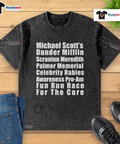Official Michael Scott's Fun Run Race washed t-shirt featuring a vibrant design and soft fabric, perfect for fans.