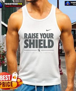 Official Michigan State Spartans Raise Your Shield Tank Top featuring team colors and logo for fans and athletes.