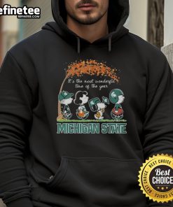 Official Michigan State Spartans Snoopy hoodie for the holidays, featuring Peanuts character in festive design.