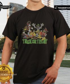 Official Mickey And Friends Trick Or Treat T-Shirt featuring beloved Disney characters in Halloween costumes.