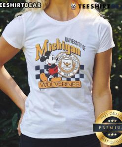 Official Mickey Mouse University of Michigan Wolverines vintage ladies tee featuring classic logo design and stylish fit.