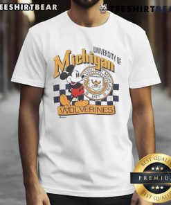 Alt Text: Vintage Mickey Mouse University of Michigan Wolverines T-shirt featuring iconic design and college colors.