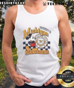 Official Mickey Mouse University of Michigan Wolverines vintage tank top featuring iconic Disney and college branding.
