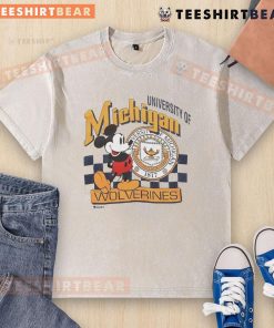Vintage washed Mickey Mouse University of Michigan Wolverines t-shirt featuring iconic Disney design.