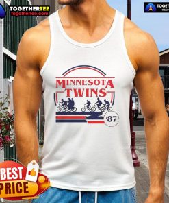 Official Minnesota Twins Stranger Things tank top featuring vibrant graphics and team logo, perfect for fans and summer wear.