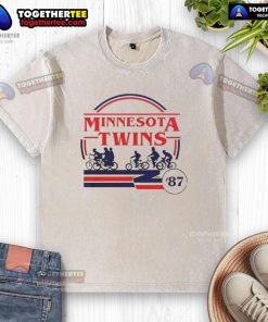 Official Minnesota Twins Stranger Things washed t-shirt featuring a vintage design and vibrant team colors.
