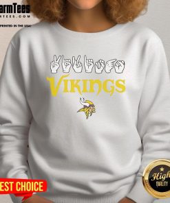 Official Minnesota Vikings Football Homage Youth Love Sign Sweatshirt featuring hand signals and vibrant team colors.