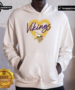 Official Minnesota Vikings Football Spray Heart Hoodie in purple with logo, perfect for fans and game day attire.