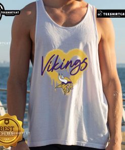 Official Minnesota Vikings Football Spray Heart Tank Top for fans, featuring vibrant team colors and a stylish design.