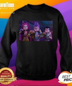 Mira Rumi Zoey wearing an angry expression in a sweatshirt while eating ramyeon, showcasing a fun food moment.