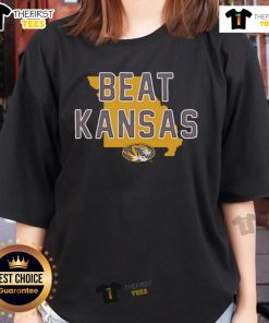 Official Mizzou Beat Kansas ladies tee featuring vibrant colors and team logo, perfect for game day and showing school spirit.