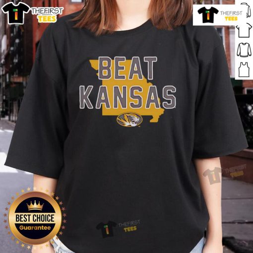 Official Mizzou Beat Kansas ladies tee featuring vibrant colors and team logo, perfect for game day and showing school spirit.