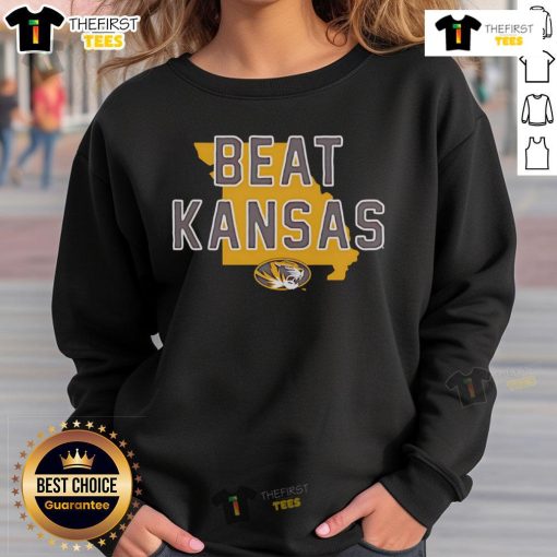 Official Mizzou Beat Kansas sweatshirt featuring bold graphics and team colors, perfect for showing your school spirit.