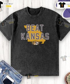 Official Mizzou Beat Kansas washed t-shirt featuring the Mizzou logo and vibrant team colors for fans.