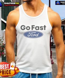 Alt Text: Caitlyn Torres wearing an Official Motorheads Go Fast Ford tank top, showcasing a stylish automotive fashion statement.