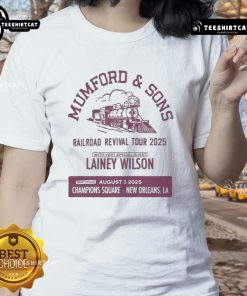 Alt Text: Official Mumford Sons Aug 3 2025 New Orleans LA Ladies Tee featuring band logo and vibrant design.