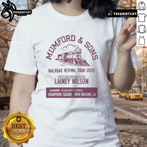 Alt Text: Official Mumford Sons Aug 3 2025 New Orleans LA Ladies Tee featuring band logo and vibrant design.