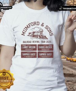 Official Mumford Sons Aug 3-7 2025 Railroad Revival Tour Ladies Tee featuring stylish design and vibrant colors.