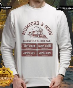 Official Mumford Sons Aug 3-7 2025 Railroad Revival Tour sweatshirt featuring logo and vibrant design.