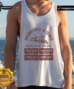 Official Mumford Sons August 2025 Railroad Revival Tour tank top featuring vibrant design and tour details.