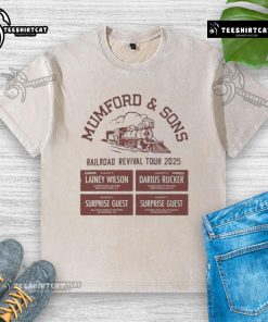 Official Mumford Sons Aug 3-7 2025 Railroad Revival Tour washed t-shirt featuring vintage design and vibrant colors.